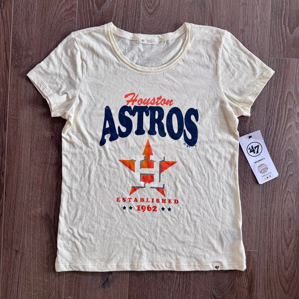 Houston Astros MLB '47 Fan Tshirt Baseball Logo Texas Cream Women Small